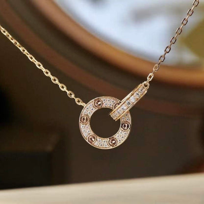 [LuxJewelry]LOVE 7.6MM NECKLACE ROSE GOLD AND SILVER  FULL DIAMOND