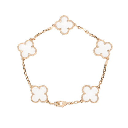 [LuxJewelry]CLOVER 5 MOTIF ROCK CRYSTAL PINK GOLD BRACELET