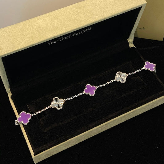 [Top&on]CLOVER  5 MOTIFS  PURPLE VIOLET BRACELET SILVER