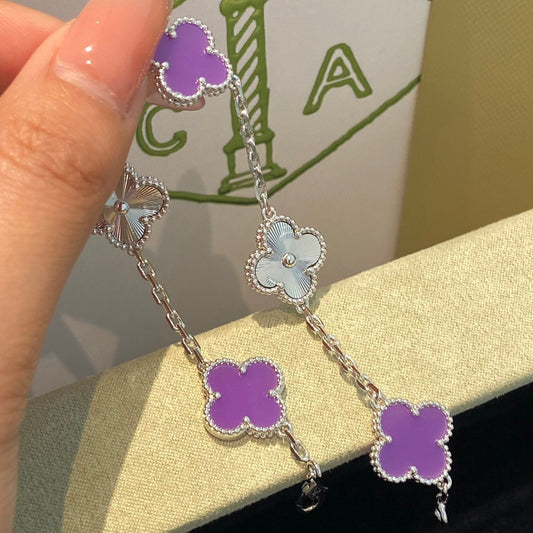 [Top&on]CLOVER  5 MOTIFS  PURPLE VIOLET BRACELET SILVER