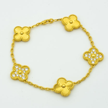 [LuxJewelry]CLOVER BRACELET 5 MOTIFS GOLD DIAMOND