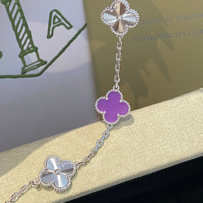 [LuxJewelry]CLOVER  5 MOTIFS  PURPLE VIOLET BRACELET SILVER
