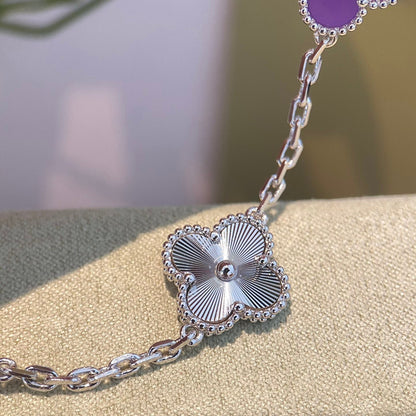 [LuxJewelry]CLOVER  5 MOTIFS  PURPLE VIOLET BRACELET SILVER