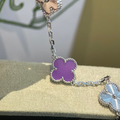 [LuxJewelry]CLOVER  5 MOTIFS  PURPLE VIOLET BRACELET SILVER