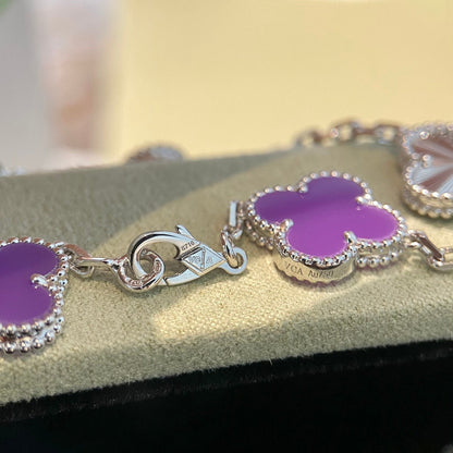 [LuxJewelry]CLOVER  5 MOTIFS  PURPLE VIOLET BRACELET SILVER