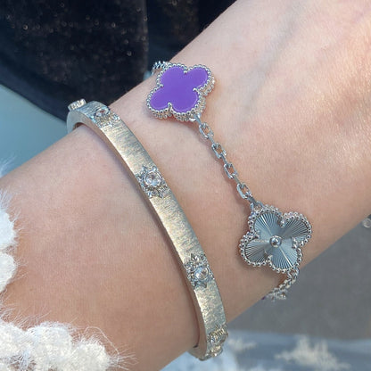 [LuxJewelry]CLOVER  5 MOTIFS  PURPLE VIOLET BRACELET SILVER