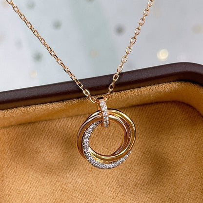 [LuxJewelry]TRINITY NECKLACE SILVER GOLD PINK GOLD DIAMONDS