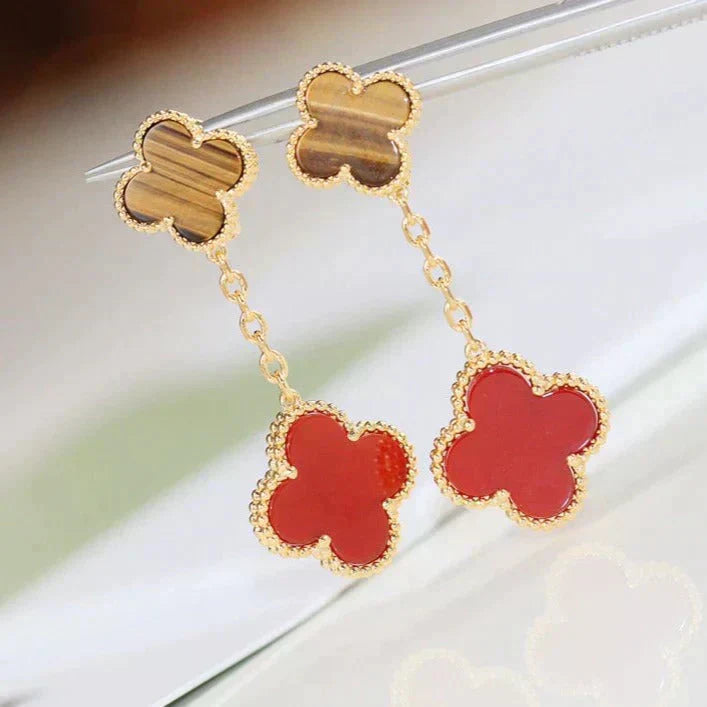 [LuxJewelry]CLOVER  2 MOTIF  TIGER EYE CARNELIAN EARRINGS