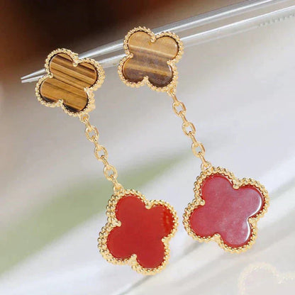 [LuxJewelry]CLOVER  2 MOTIF  TIGER EYE CARNELIAN EARRINGS