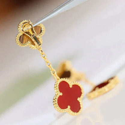 [LuxJewelry]CLOVER  2 MOTIF  TIGER EYE CARNELIAN EARRINGS
