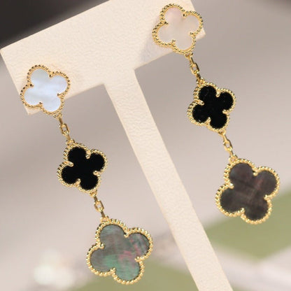 [LuxJewelry]CLOVER EARRINGS GOLD ONYX MOP 3 MOTIF