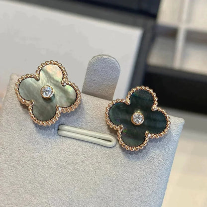 [LuxJewelry]CLOVER MEDIUM 1 MOTIFS GRAY MOP  DIAMOND EARRINGS
