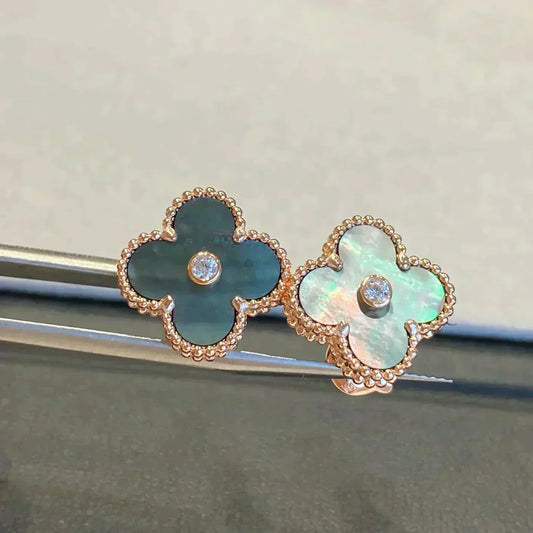 [LuxJewelry]CLOVER MEDIUM 1 MOTIFS GRAY MOP  DIAMOND EARRINGS
