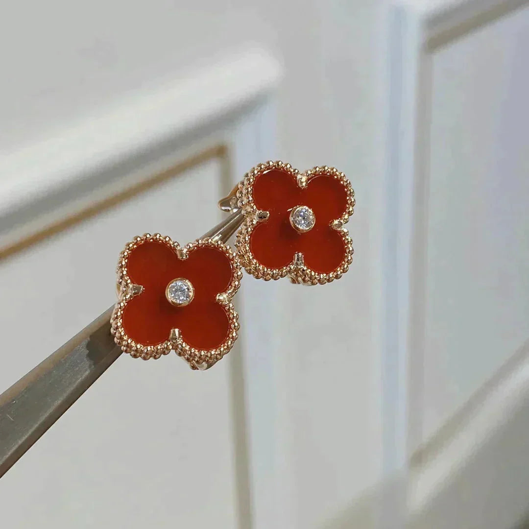 [LuxJewelry]CLOVER MEDIUM 1 MOTIFS CARNELIAN  DIAMOND earrings