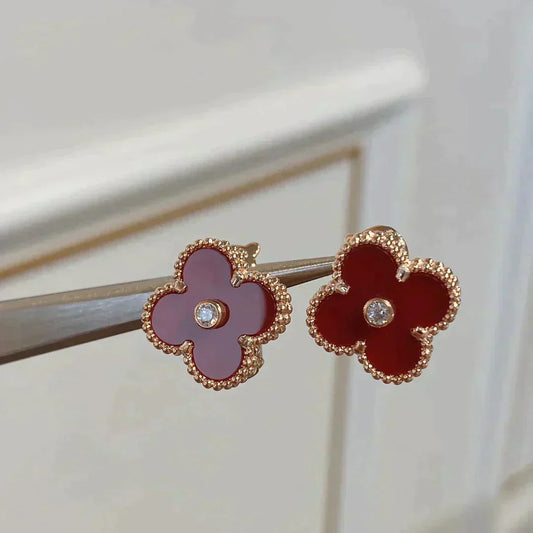 [LuxJewelry]CLOVER MEDIUM 1 MOTIFS CARNELIAN  DIAMOND earrings