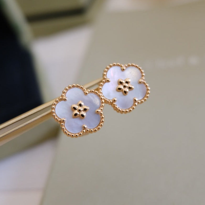 [LuxJewelry]LUCKY PINK GOLD WHITE MOP EARRINGS