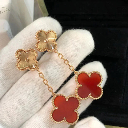 [LuxJewelry]CLOVER 2 MOTIF  LASER CARNELIAN EARRINGS
