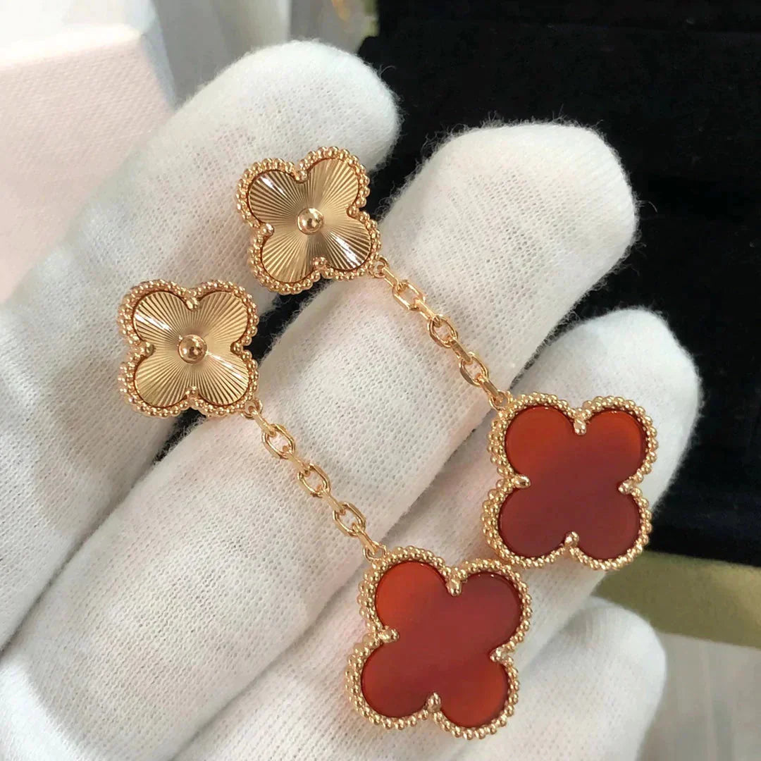 [LuxJewelry]CLOVER 2 MOTIF  LASER CARNELIAN EARRINGS