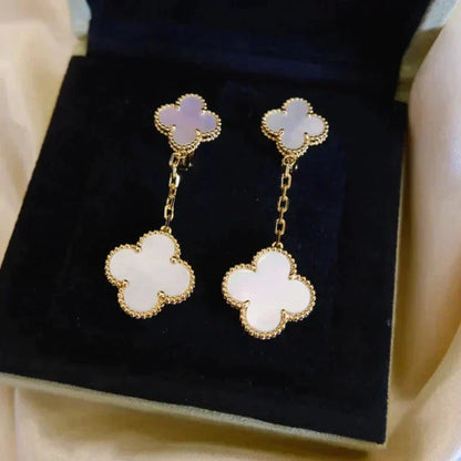[LuxJewelry]CLOVER 2 MOTIF WHITE MOP EARRINGS