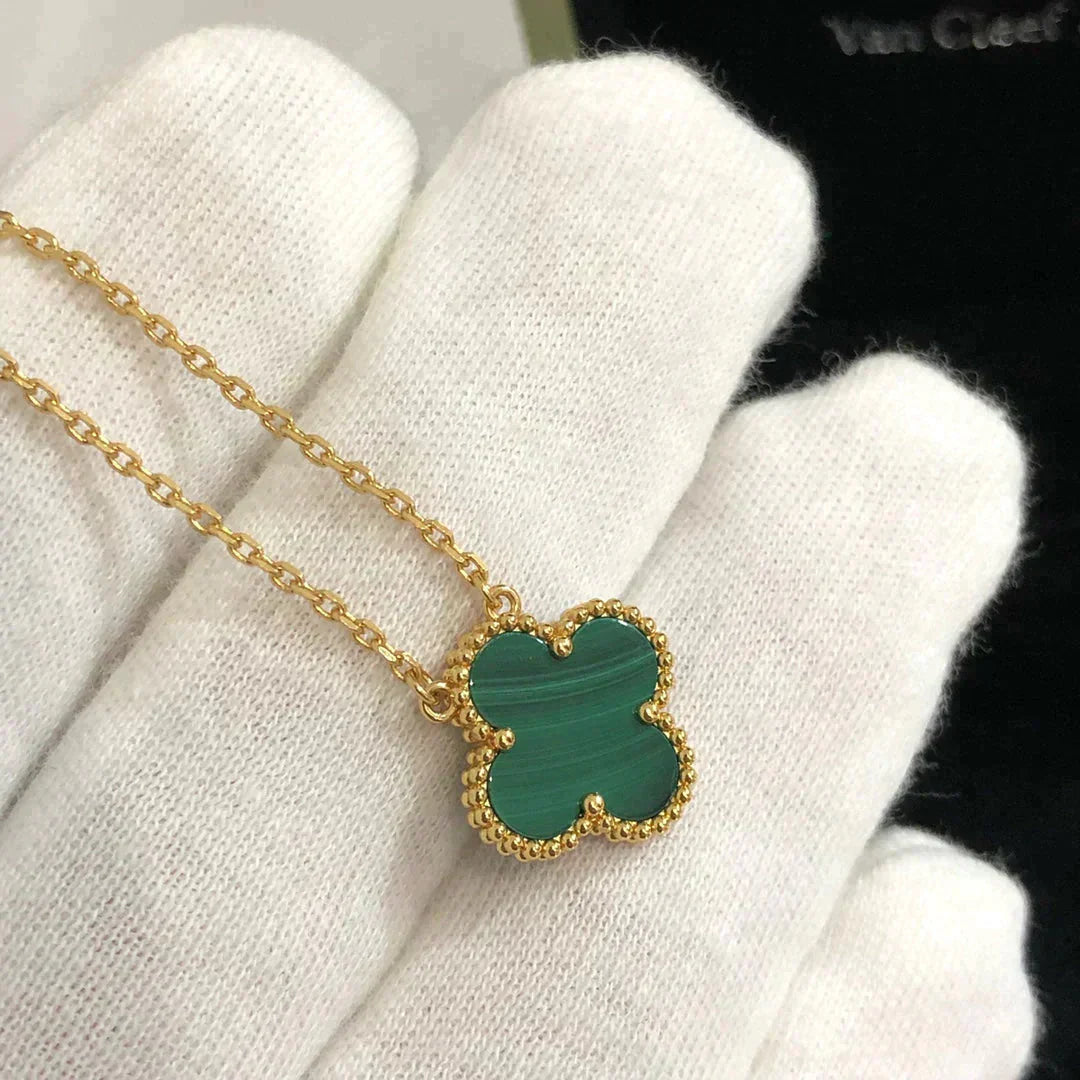 [LuxJewelry]CLOVER 15MM MALACHITE SINGLE FLOWER  NECKLACE