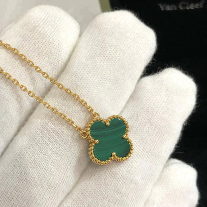 [LuxJewelry]CLOVER 15MM MALACHITE SINGLE FLOWER  NECKLACE