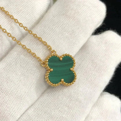 [LuxJewelry]CLOVER 15MM MALACHITE SINGLE FLOWER  NECKLACE