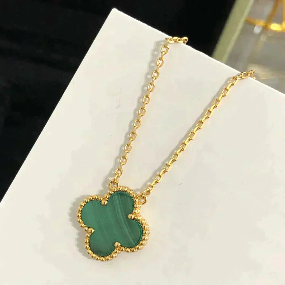 [LuxJewelry]CLOVER 15MM MALACHITE SINGLE FLOWER  NECKLACE