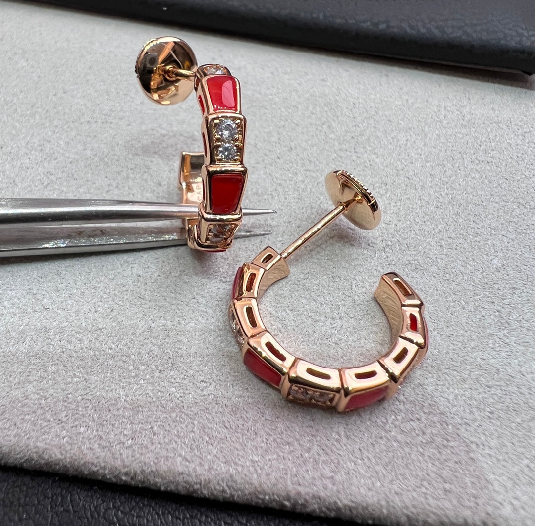 [LuxJewelry]SERPENTI CARNELIAN PINK GOLD EARRINGS
