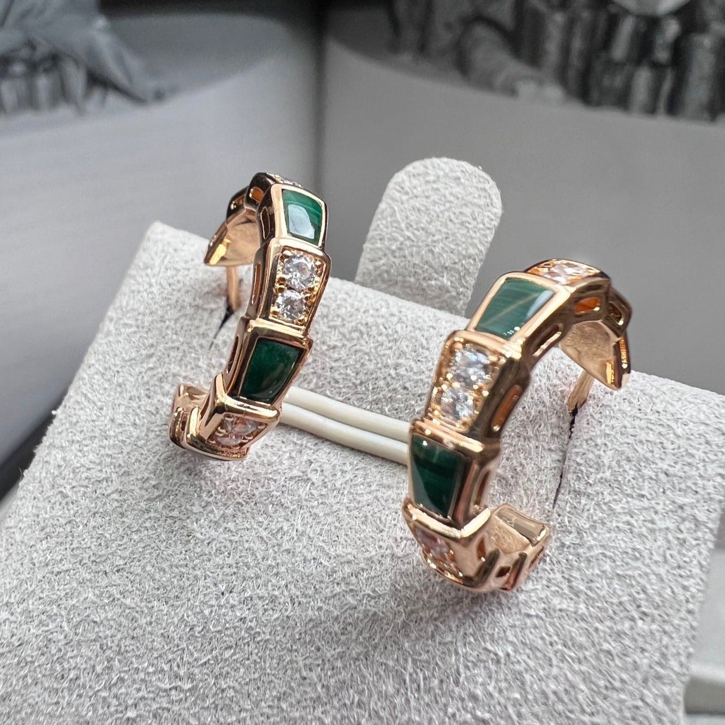 [LuxJewelry]SERPENTI MALACHITE PINK GOLD EARRINGS