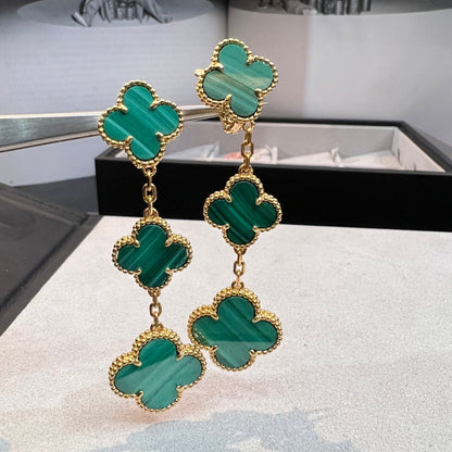[LuxJewelry]CLOVER MALACHITE 3 MOTIFS GOLD