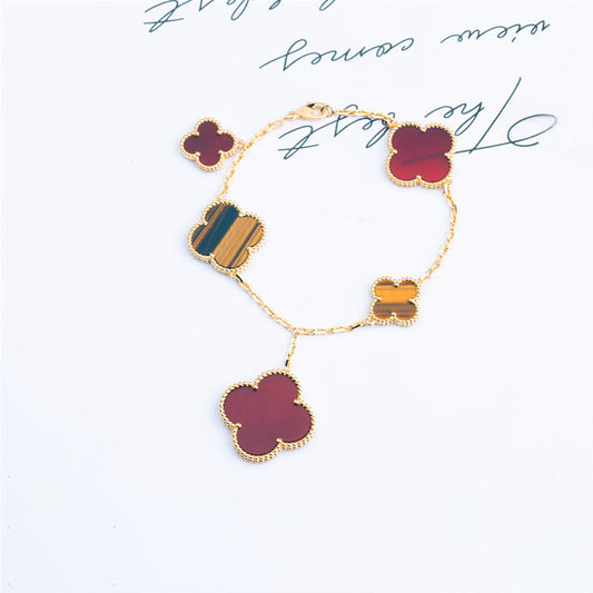 [Top&on]CLOVER BRACELET 5 MOTIFS CARNELIAN TIGER EYE