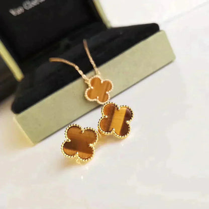 [LuxJewelry]CLOVER MEDIUM 1 MOTIFS TIGER EYE EARRINGS