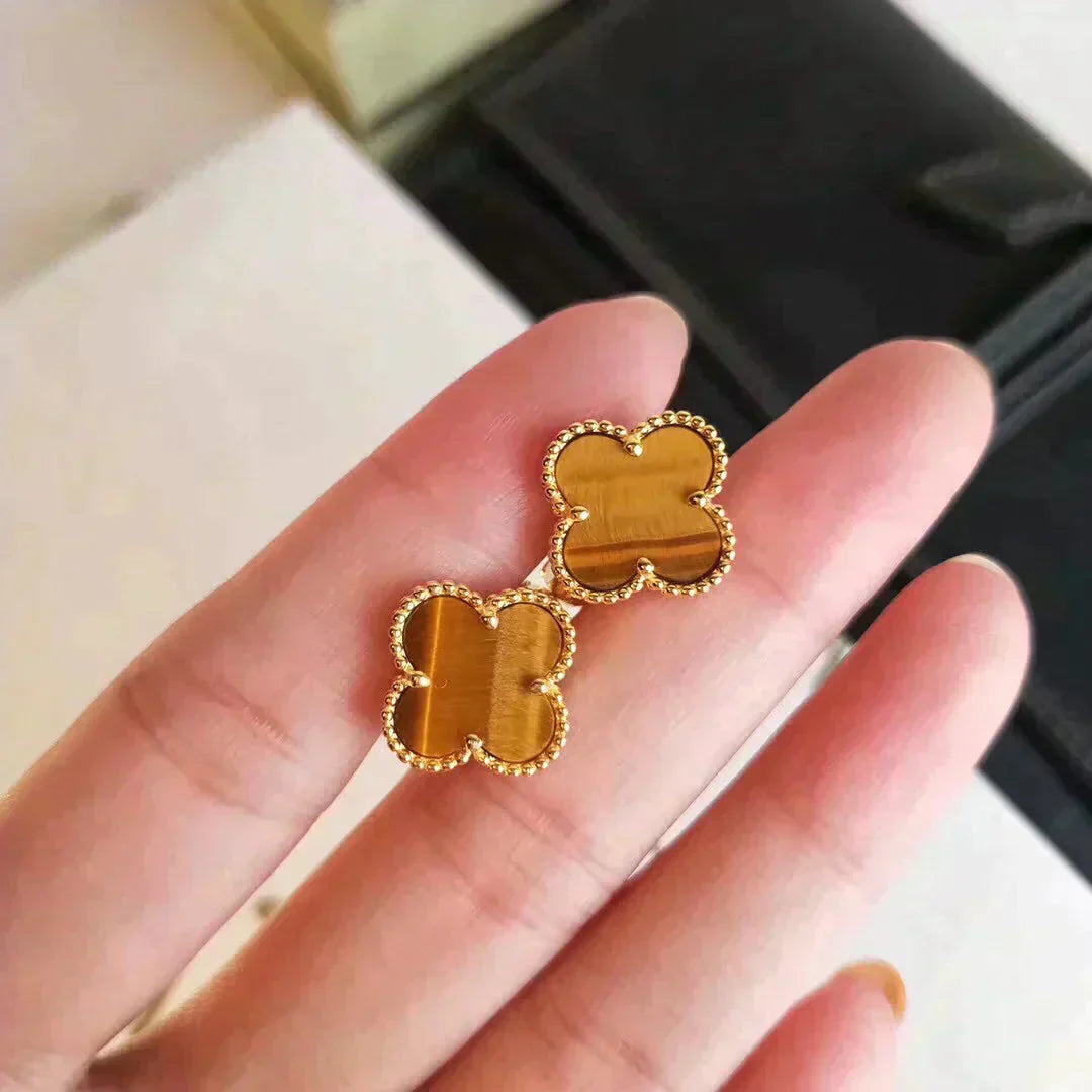 [LuxJewelry]CLOVER MEDIUM 1 MOTIFS TIGER EYE EARRINGS