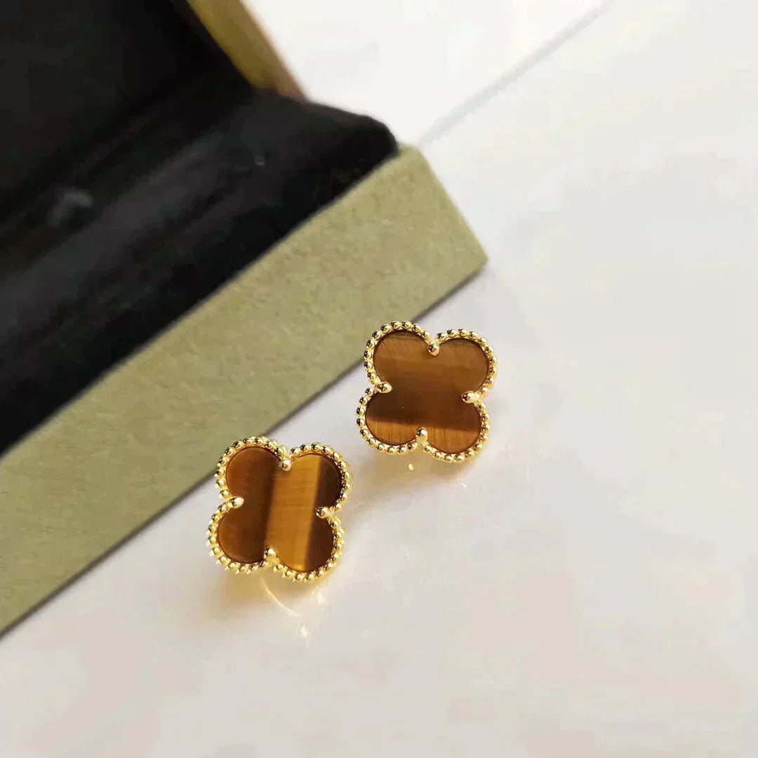 [LuxJewelry]CLOVER MEDIUM 1 MOTIFS TIGER EYE EARRINGS