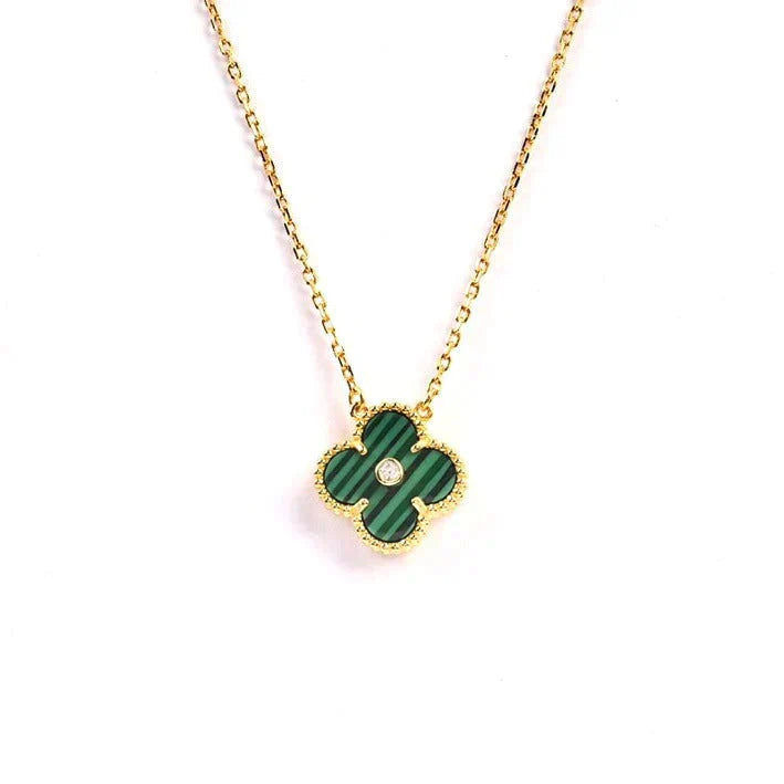 [LuxJewelry]CLOVER 15MM DIAMOND TURQUOISE NECKLACE