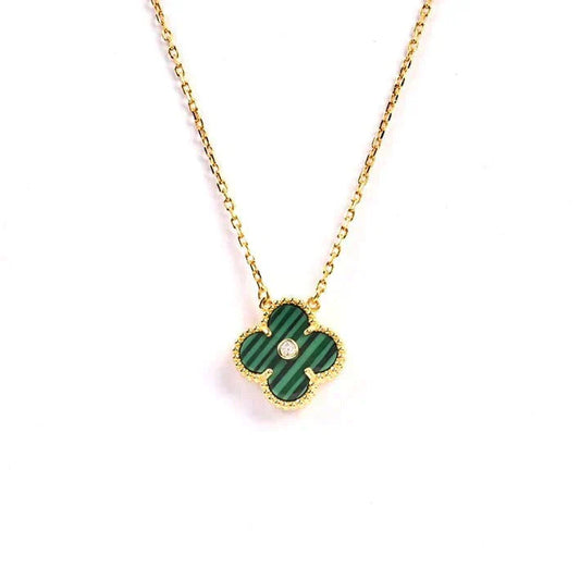 [LuxJewelry]CLOVER 15MM DIAMOND TURQUOISE NECKLACE