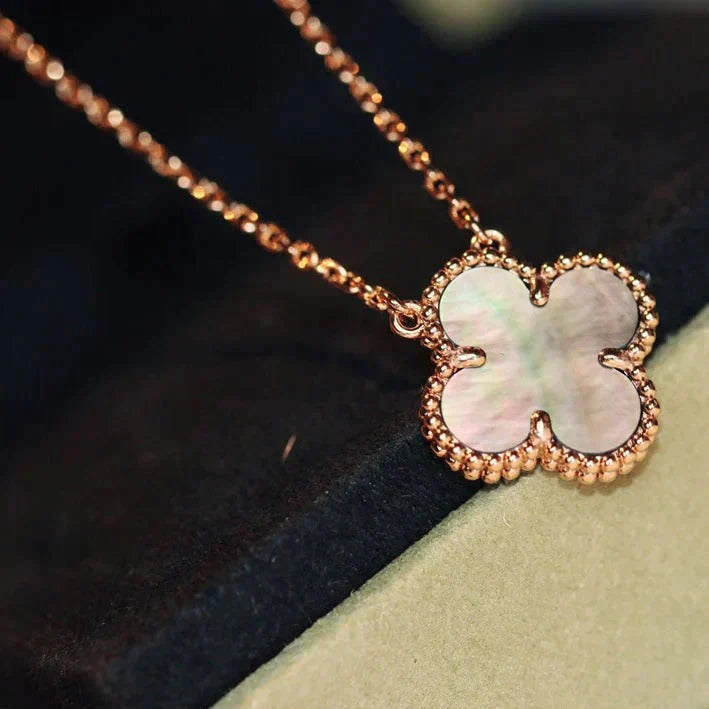 [LuxJewelry]CLOVER 15MM  GRAY MOTHER OF PEARL NECKLACE