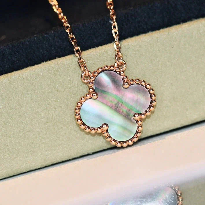 [LuxJewelry]CLOVER 15MM  GRAY MOTHER OF PEARL NECKLACE