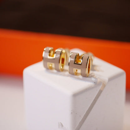 [LuxJewelry]MINI POP H GOLD EARRINGS GREY