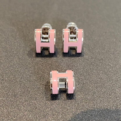 [LuxJewelry]MINI POP H SILVER EARRINGS PINK