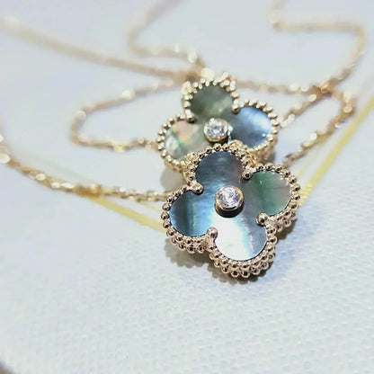 [LuxJewelry]CLOVER 15MM DIAMOND AND MOTHER-OF-GREY NECKLACE