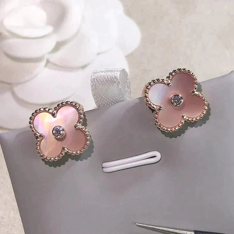 [LuxJewelry]CLOVER MEDIUM 1 MOTIFS  PINK MOP DIAMOND EARRINGS