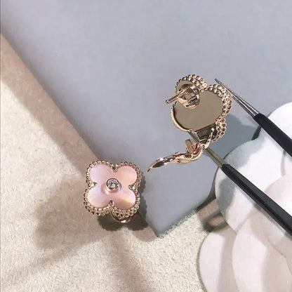 [LuxJewelry]CLOVER MEDIUM 1 MOTIFS  PINK MOP DIAMOND EARRINGS