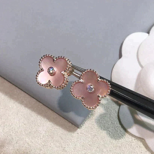 [LuxJewelry]CLOVER MEDIUM 1 MOTIFS  PINK MOP DIAMOND EARRINGS