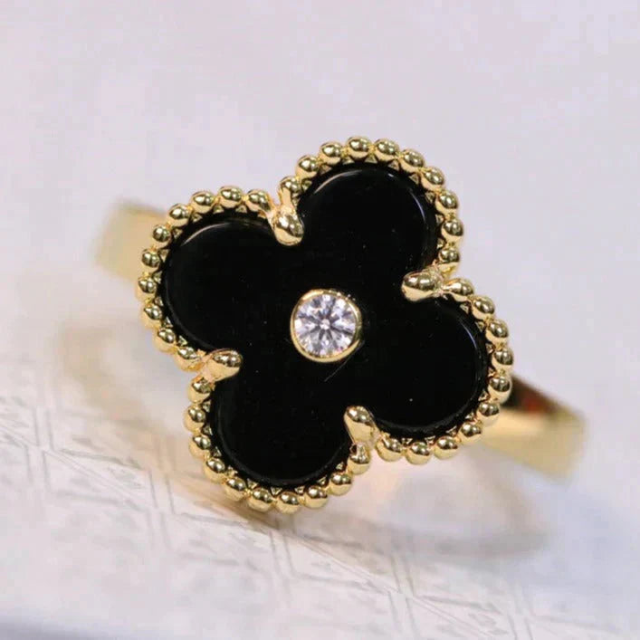 [LuxJewelry]CLOVER ONYX RING GOLD DIAMOND