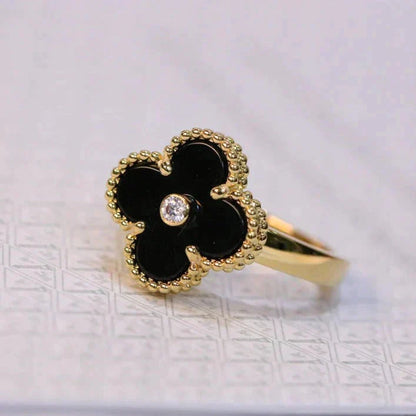 [LuxJewelry]CLOVER ONYX RING GOLD DIAMOND