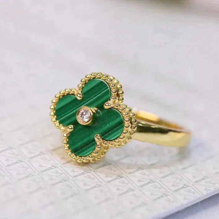 [LuxJewelry]CLOVER MALACHITE RING GOLD DIAMOND