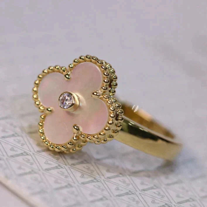 [LuxJewelry]CLOVER PINK MOP RING GOLD DIAMOND