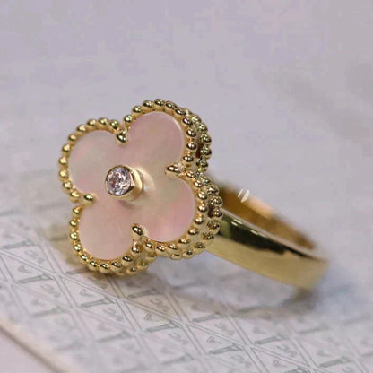 [LuxJewelry]CLOVER PINK MOP RING GOLD DIAMOND