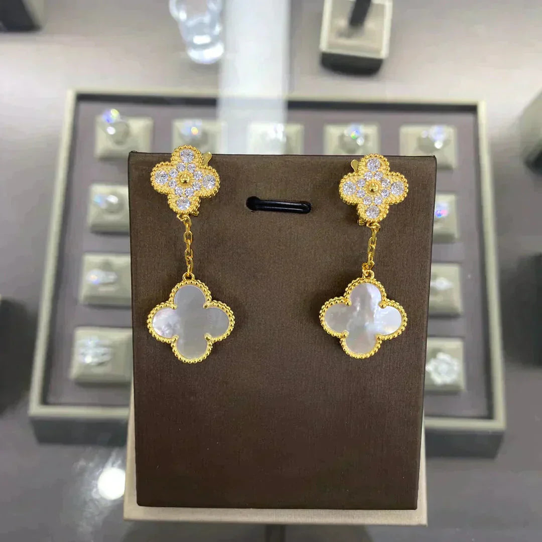 [LuxJewelry]CLOVER  2 MOTIFS  DIAMOND  EARRINGS (MULTIPLE CHOICESç´